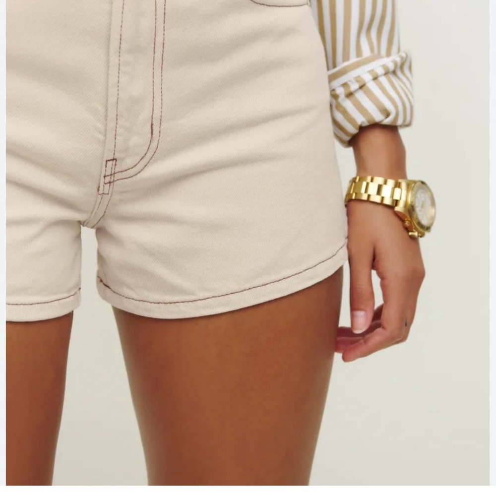 Reformation Cowboy High Rise Jean Shorts Cream size 29